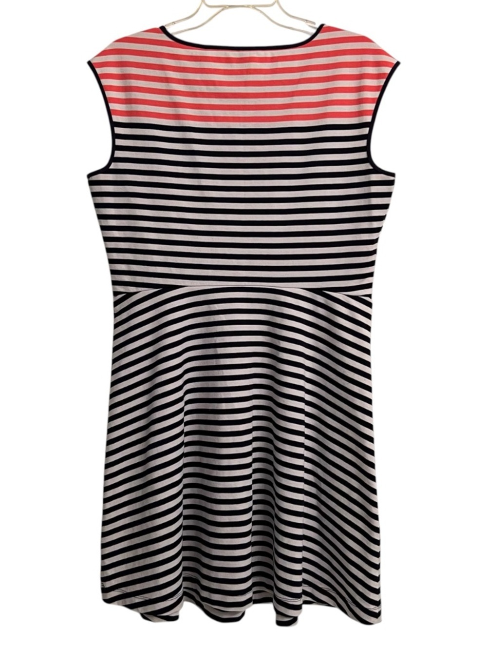 Draper James Striped Coral Navy Blue White A-Line Cap Sleeve Knit Dress Large - Picture 4 of 6